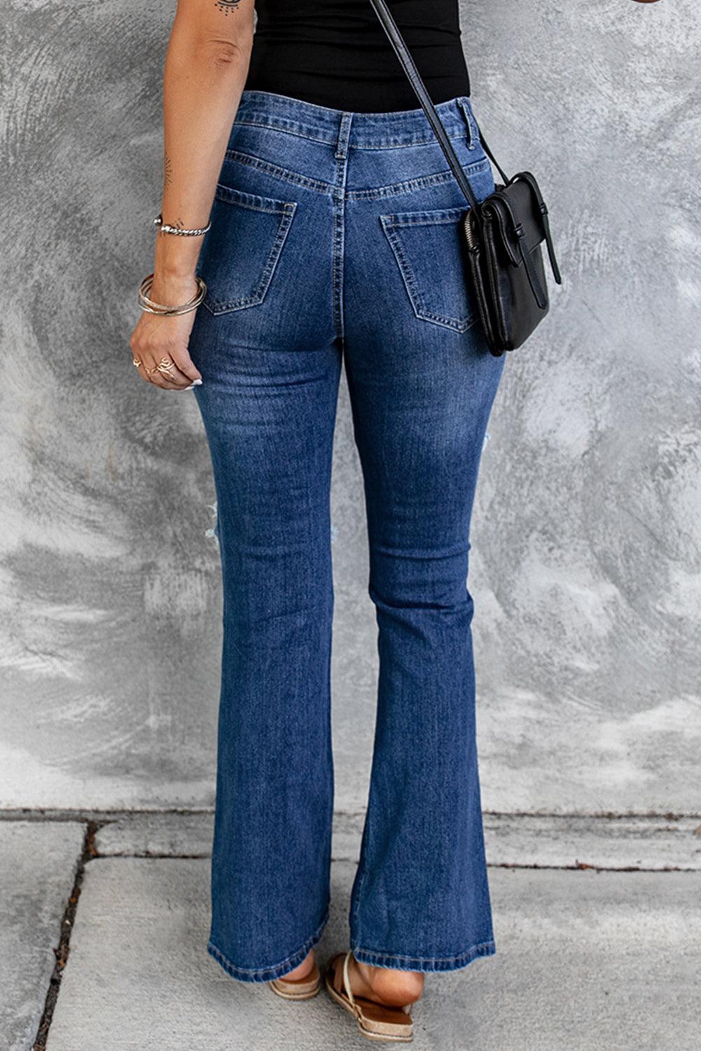 High Waist Distressed Bell Jeans - L & M Kee, LLC