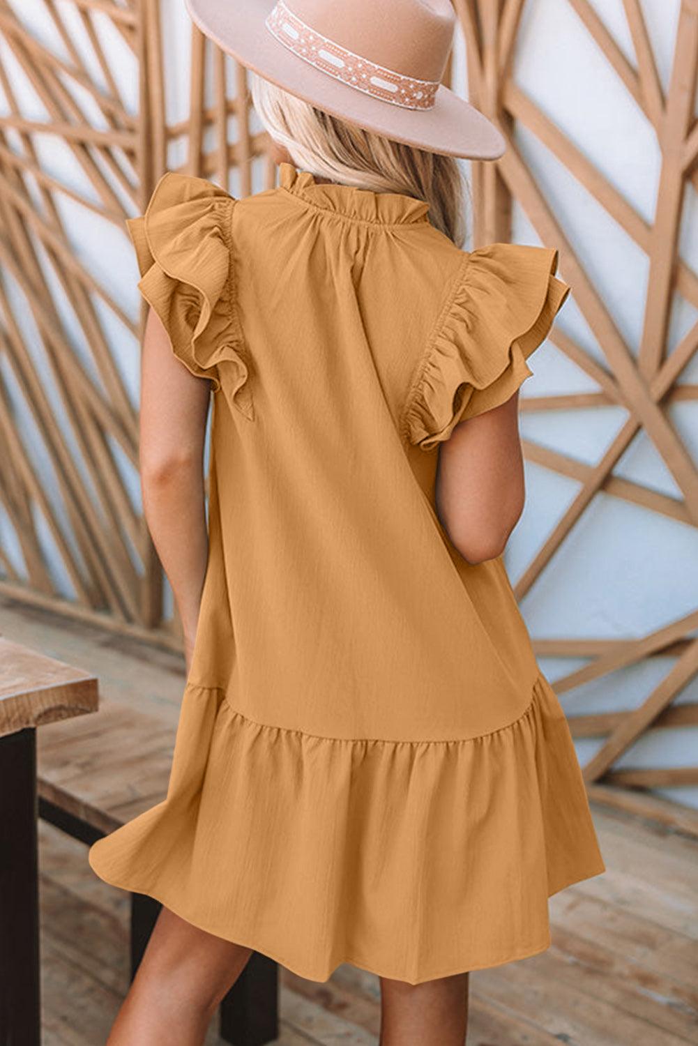 Tiered Ruffled Sleeves Mini Dress with Pockets - L & M Kee, LLC