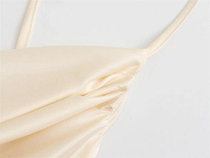 Drape Collar Lace Silk Satin Texture Slim Dress - L & M Kee, LLC