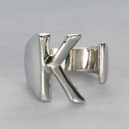 Silver Color Metal 26 Letter Open Hollow Finger Rings - L & M Kee, LLC