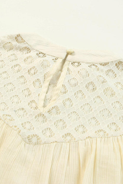 Crochet Lace Textured Balloon Sleeve Blouse - L & M Kee, LLC