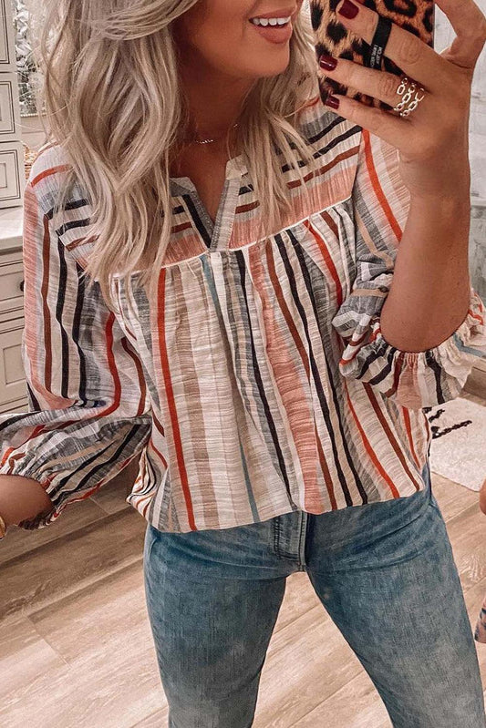 Multicolor Striped 3/4 Sleeve Blouse - L & M Kee, LLC