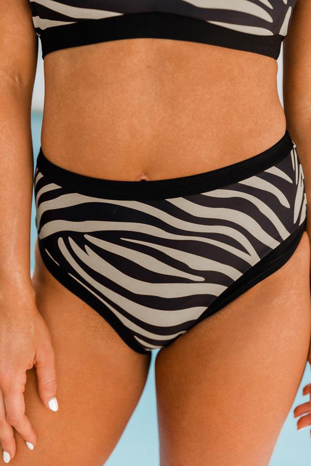 Zebra Print Sleeveless Halter Neck Bikini Swimwear - L & M Kee, LLC