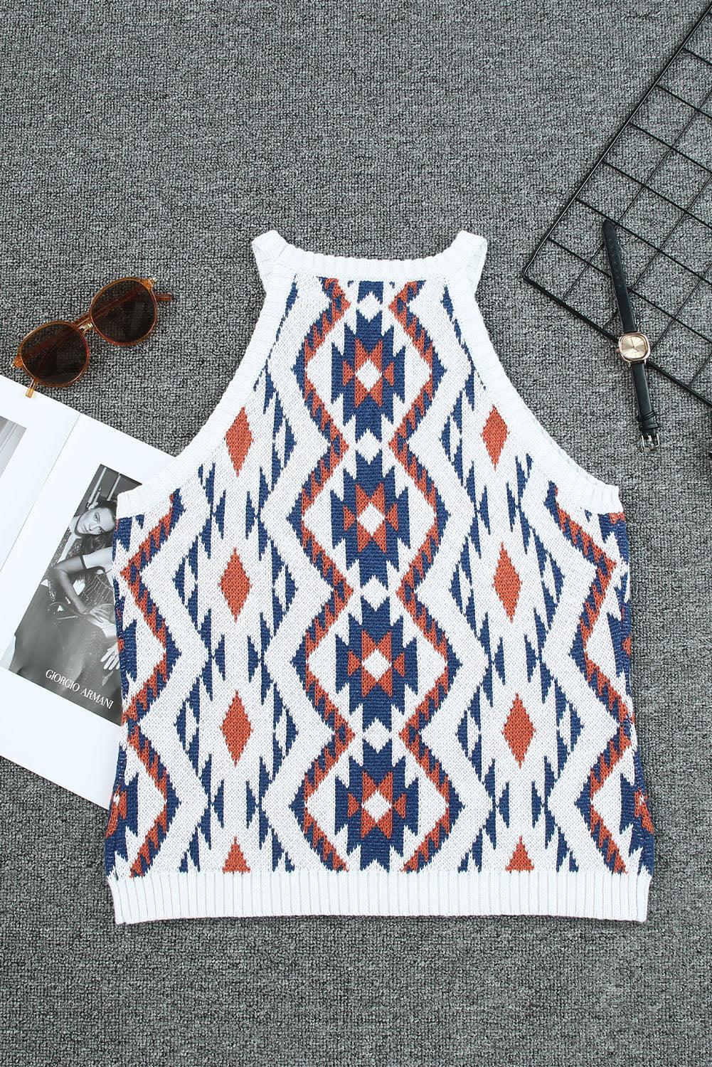 Aztec Geometric Print Knitted Tank Top - L & M Kee, LLC