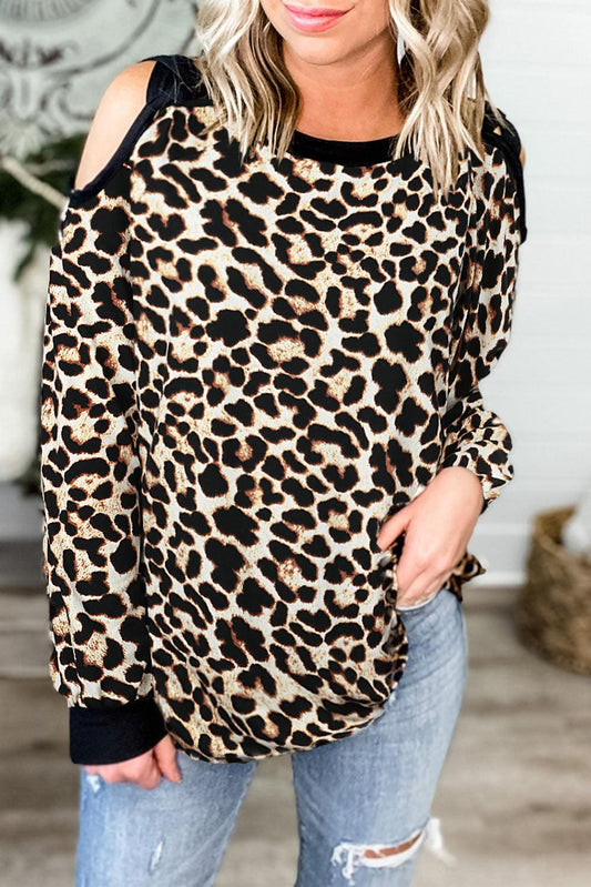 Criss Cross Cold Shoulder Leopard Top - L & M Kee, LLC