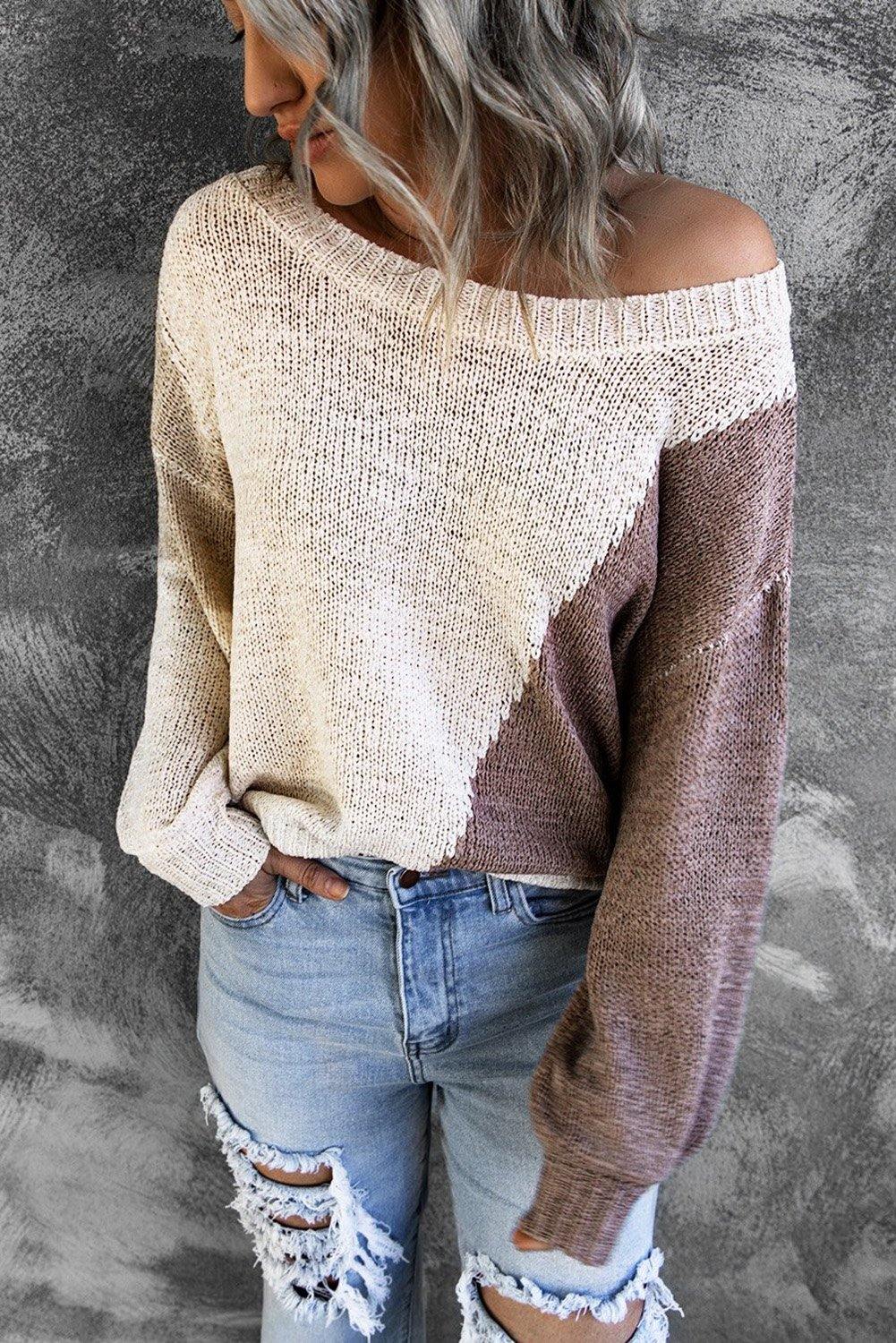 Asymmetric Colorblock Knitted Sweater - L & M Kee, LLC