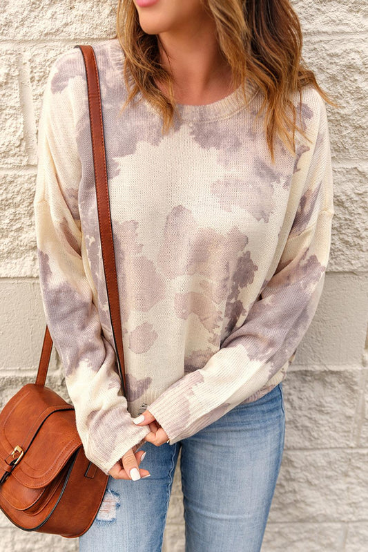 Beige Stain Washed Tie Dye Sweater - L & M Kee, LLC