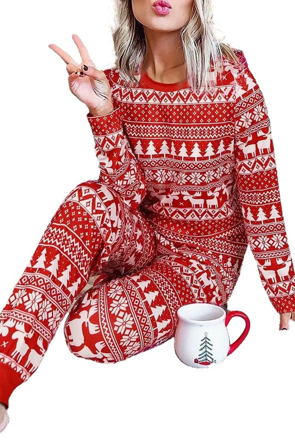 Christmas Tree Reindeer Pullover and Pants Lounge Set - L & M Kee, LLC