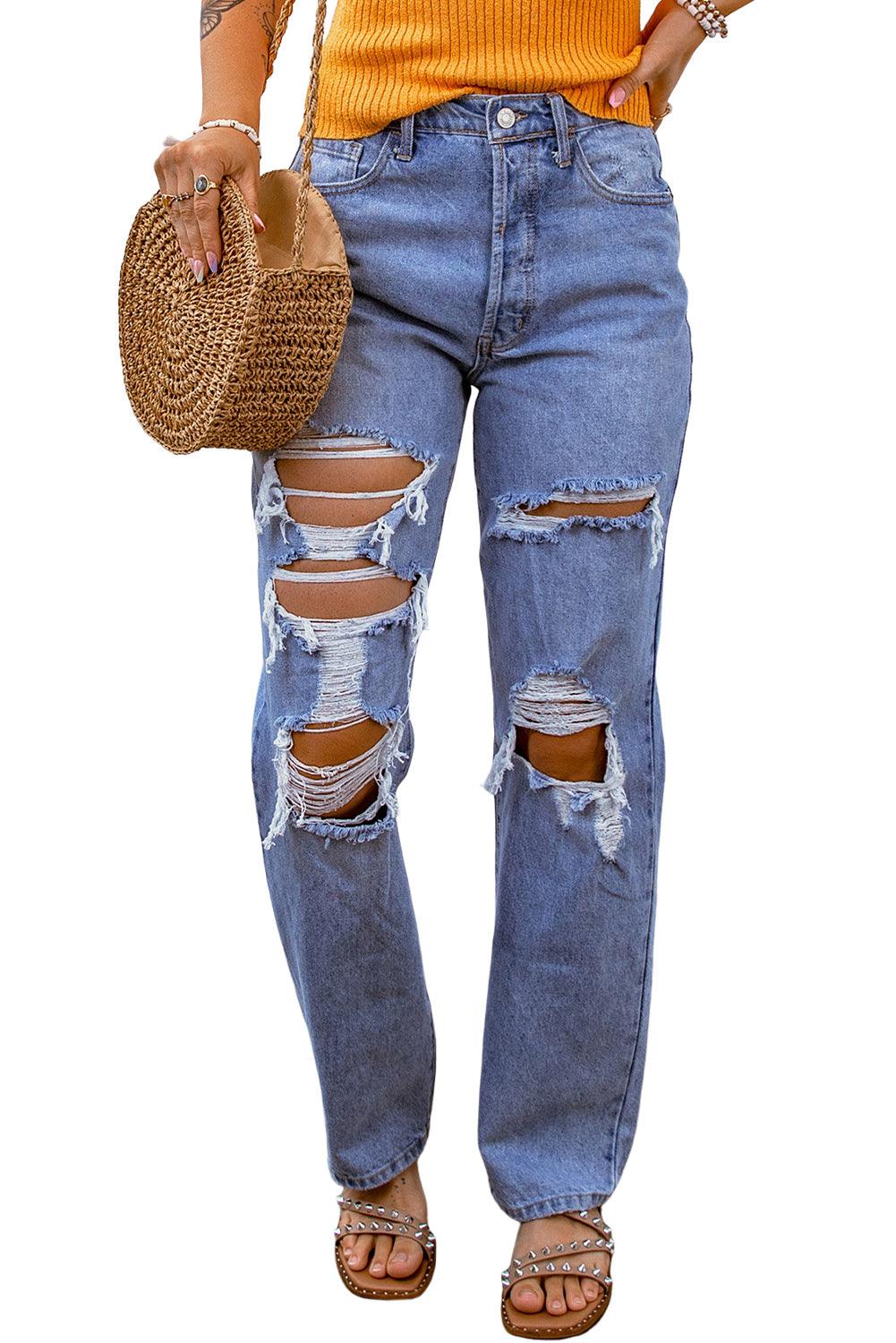 Heavy Destroyed Big Hole Boyfriend Jeans - L & M Kee, LLC