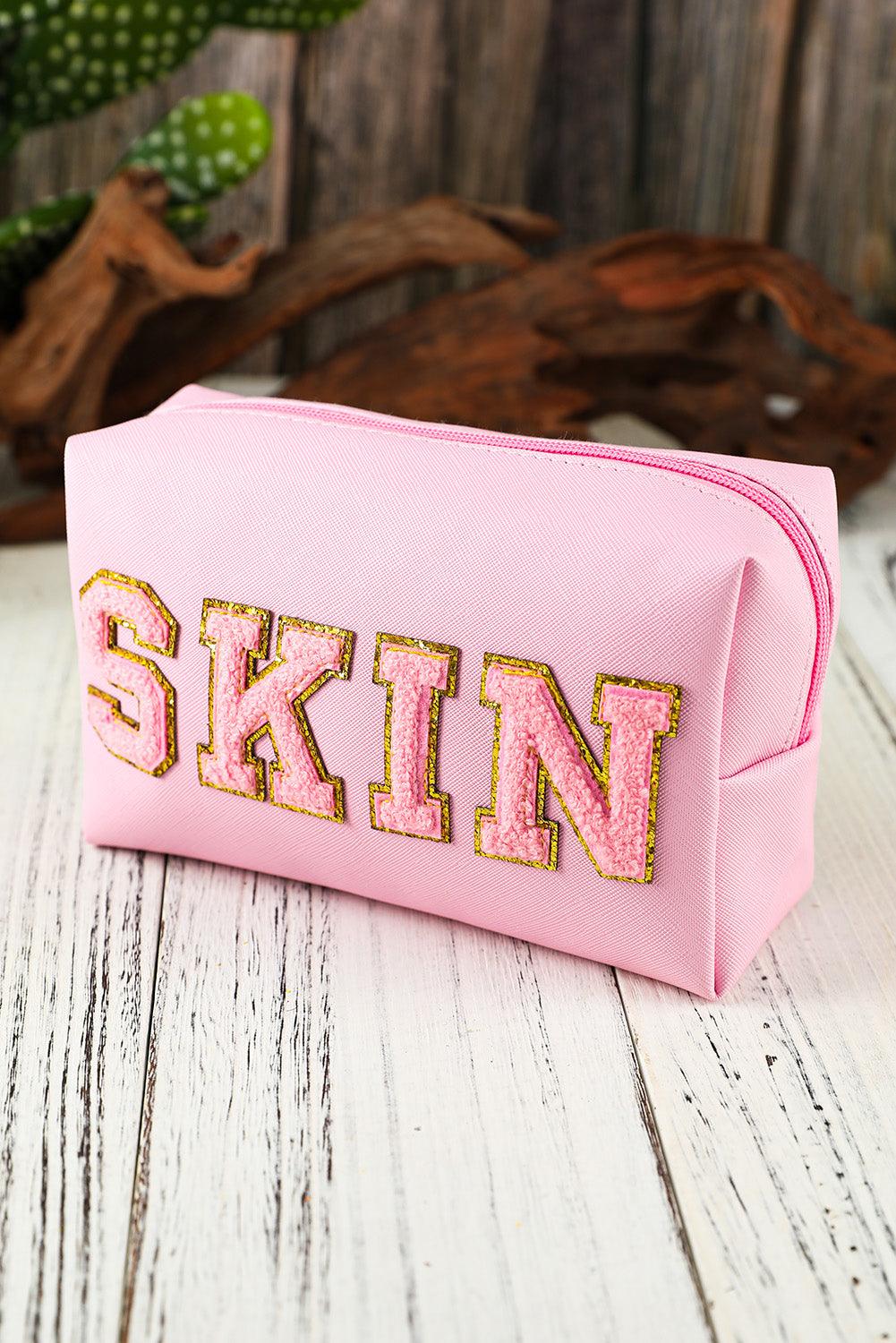 SKIN Embroidered Patch Zipped Cosmetic Bag 19*7*12cm