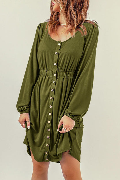 Button Up High Waist Long Sleeve Dress - L & M Kee, LLC