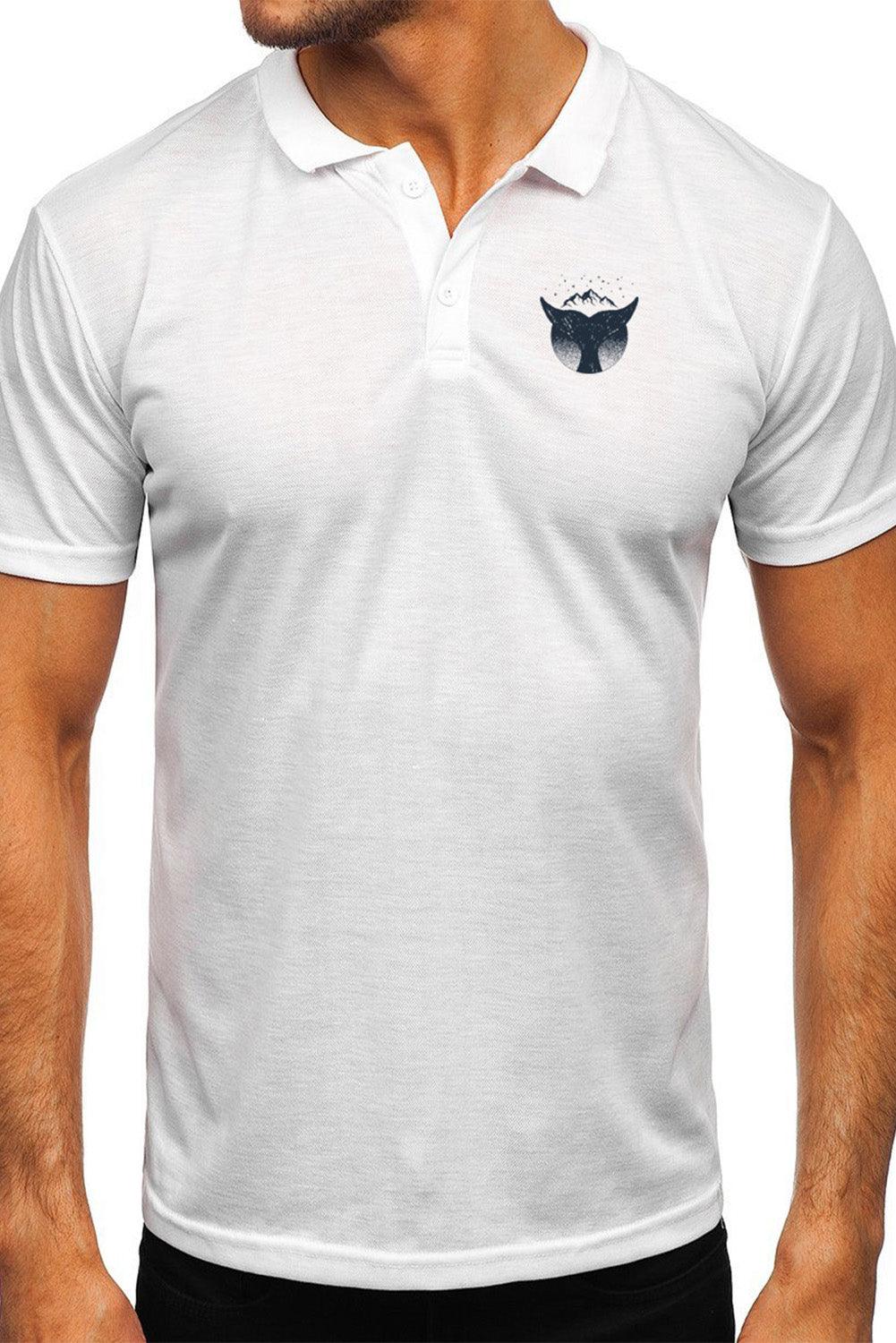 Whale Tail Mountain Print Short Sleeve Men's Polo Shirt - L & M Kee, LLC