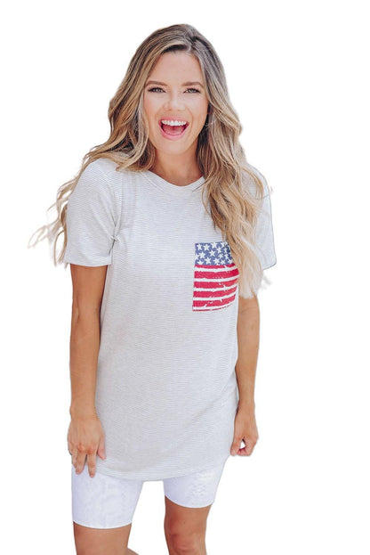 Only In America Pocket Striped T-shirt - L & M Kee, LLC