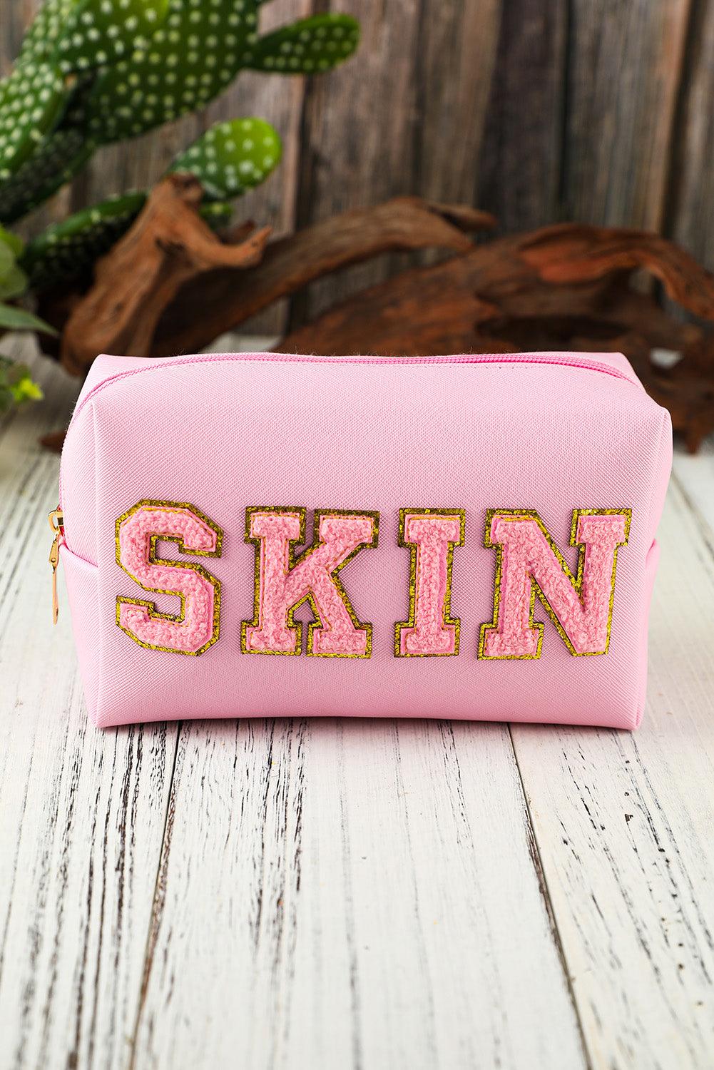 SKIN Embroidered Patch Zipped Cosmetic Bag 19*7*12cm - L & M Kee, LLC