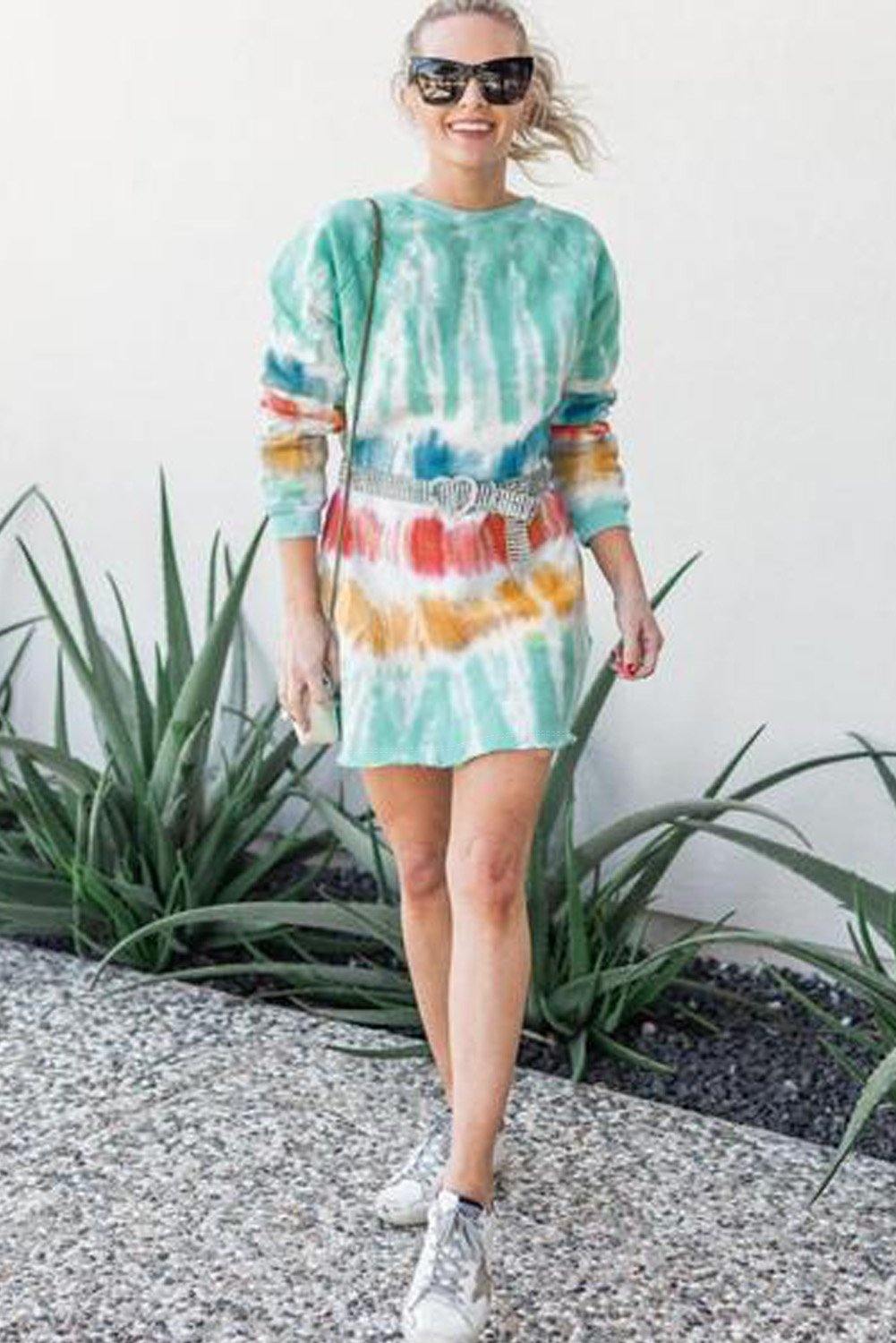 Fashion Tie Dye Long Sleeve Sweatshirt Dress - L & M Kee, LLC
