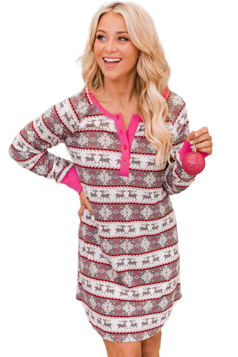 Christmas Pattern Henley Pajama Dress - L & M Kee, LLC