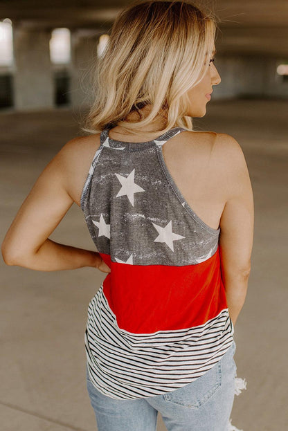 Multicolor American Flag Color Block Sleeveless Top - L & M Kee, LLC