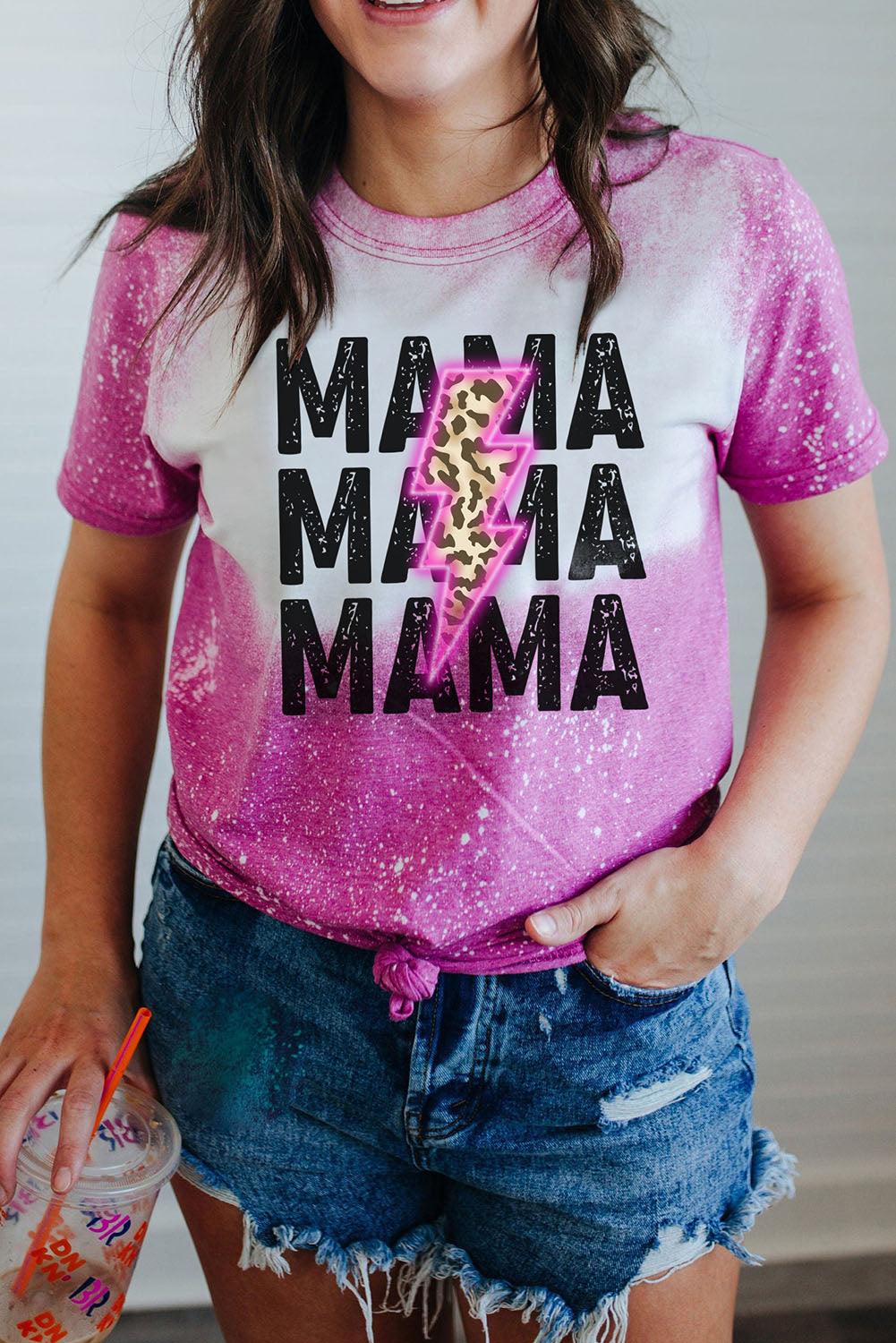 MAMA Leopard Letter Print Bleached T Shirt