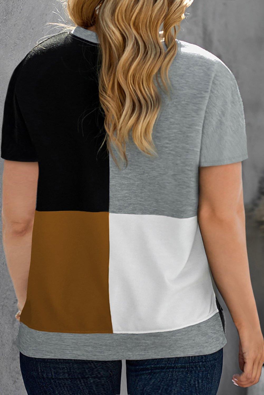 Plus Size Crew Neck Colorblock T-shirt - L & M Kee, LLC