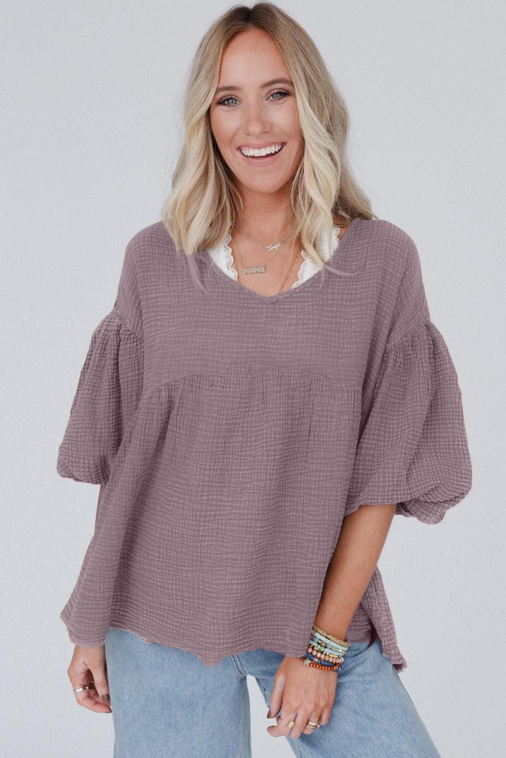 Textured Bubble Sleeves Top - L & M Kee, LLC