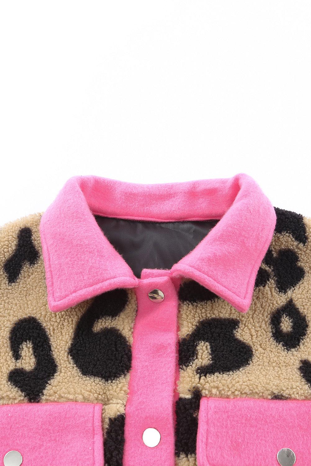 Contrast Trimmed Leopard Teddy Shacket - L & M Kee, LLC