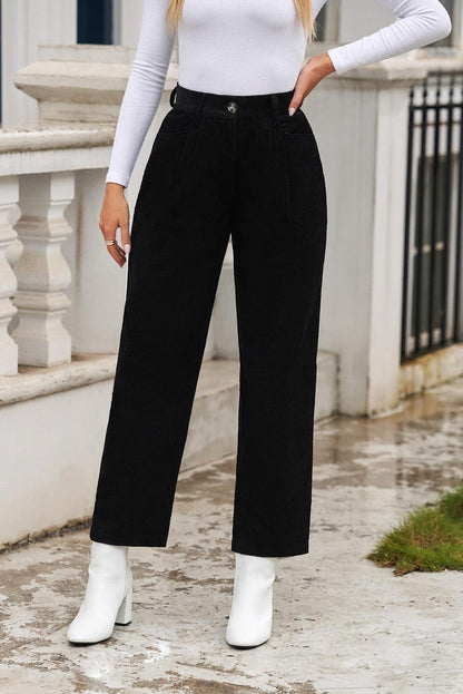 Corduroy High Waist Straight Leg Pants - L & M Kee, LLC