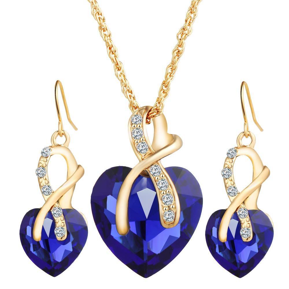 Heart-shaped Faux Austrian Crystal Zircon Earrings Set - L & M Kee, LLC