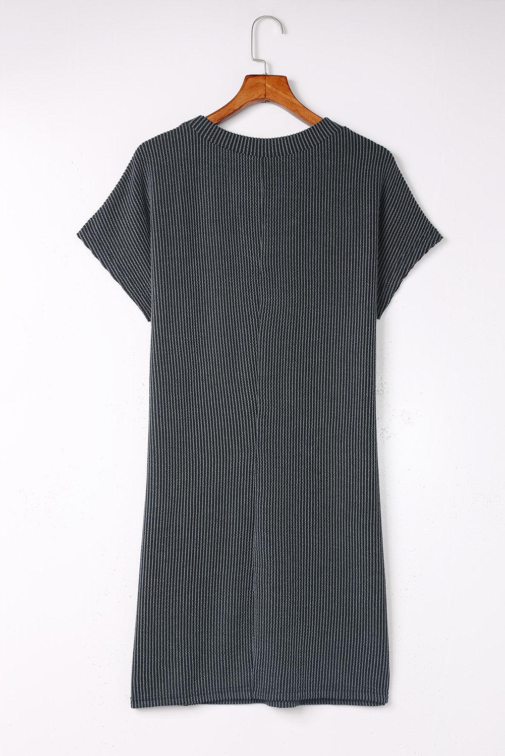 Striped Ribbed Knit T-shirt Shift Dress - L & M Kee, LLC