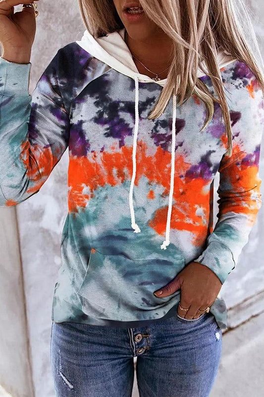 Multicolor Tie Dye Drawstring Kangaroo Pocket Hoodie - L & M Kee, LLC