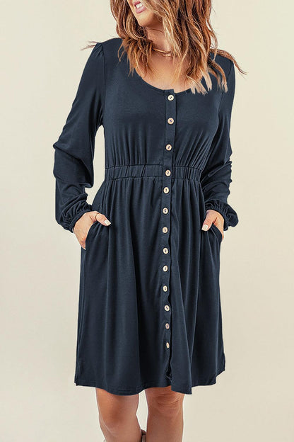 Button Up High Waist Long Sleeve Dress - L & M Kee, LLC