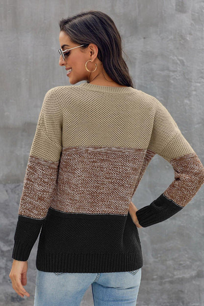 Gray Color Block Netted Texture Pullover Sweater - L & M Kee, LLC