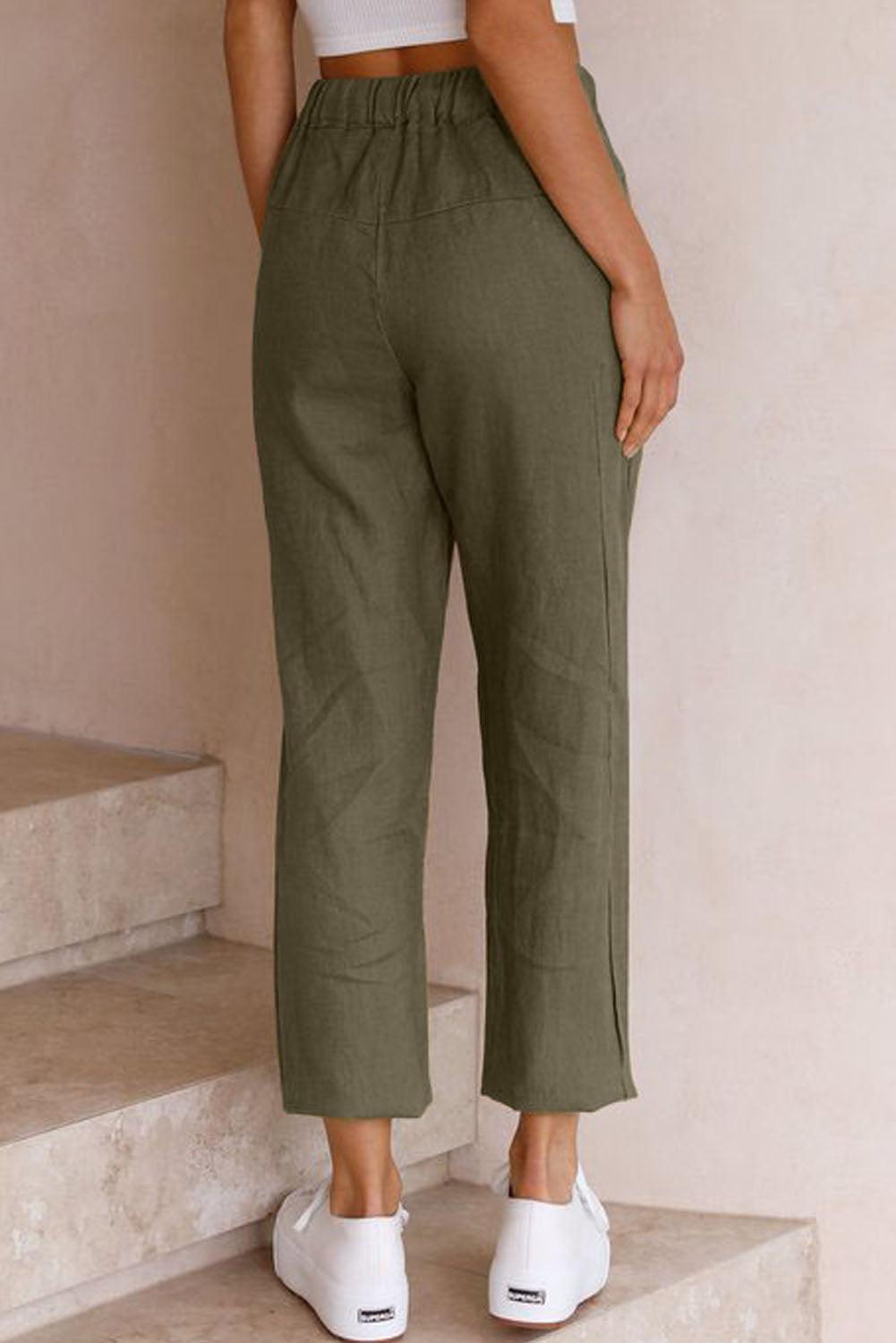 Solid Pocketed Drawstring High Waist Pants - L & M Kee, LLC