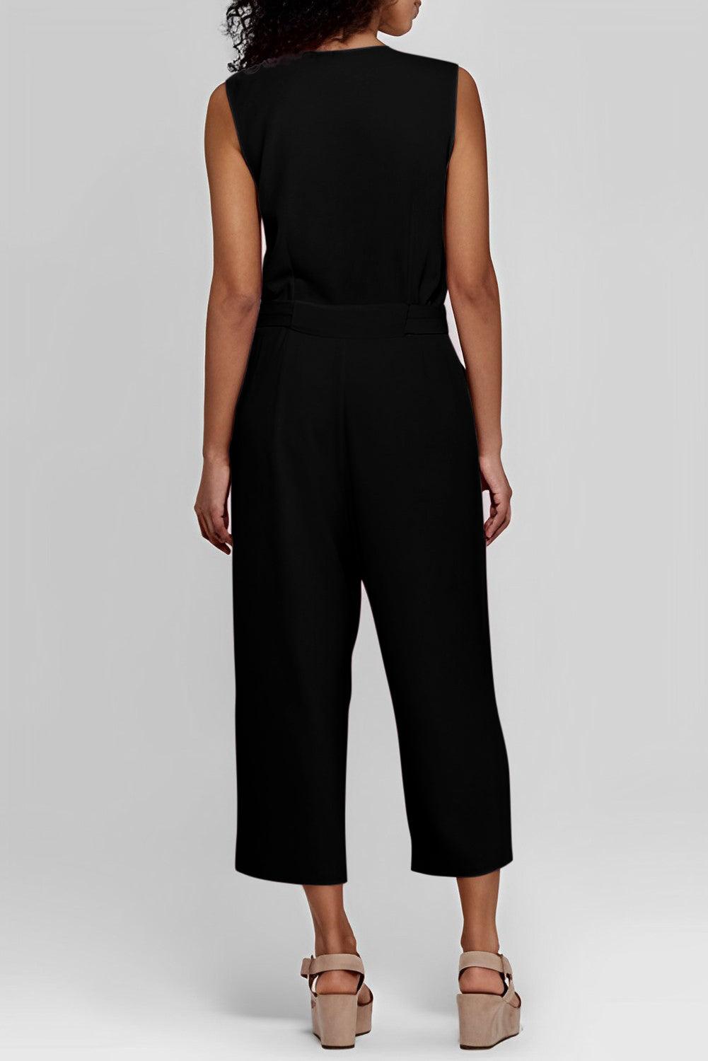 Green Buttoned Sleeveless Cropped Jumpsuit with Sash - L & M Kee, LLC