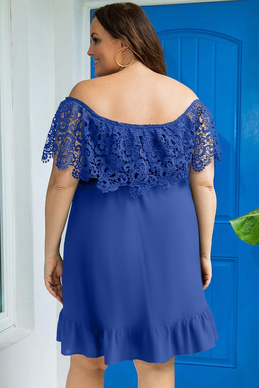 Off-the-shoulder Lace Sleeves Plus size Dress - L & M Kee, LLC