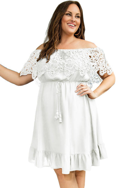 Off-the-shoulder Lace Sleeves Plus size Dress - L & M Kee, LLC