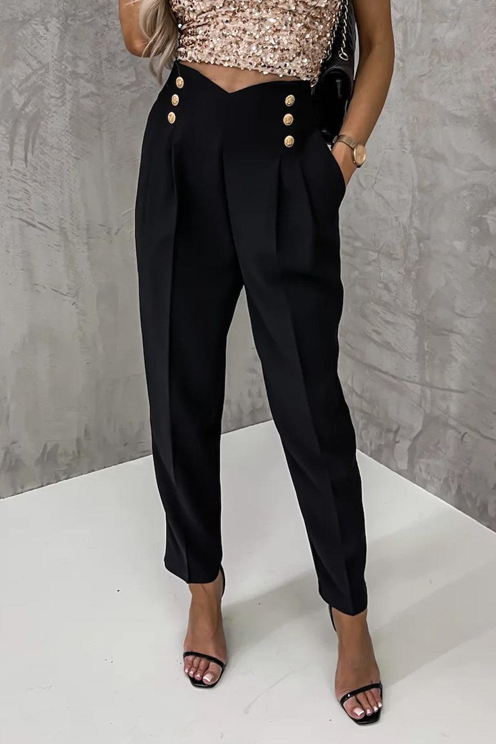 Double Breasted Pleated Casual Cropped Pants - L & M Kee, LLC