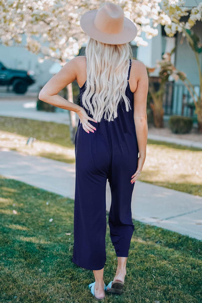 Spaghetti Straps Wide Leg Pocketed Jumpsuits - L & M Kee, LLC