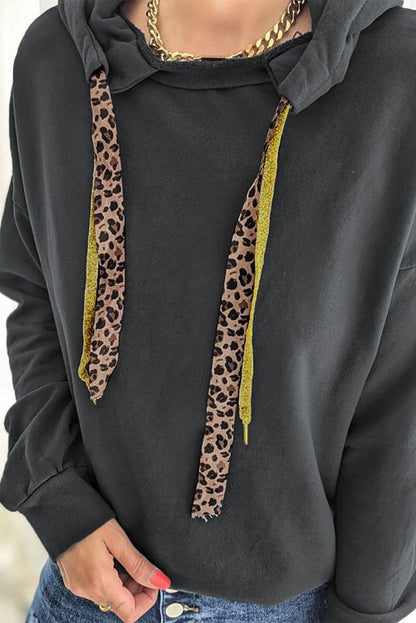 Leopard Print Drawstring Drop-shoulder Hoodie - L & M Kee, LLC