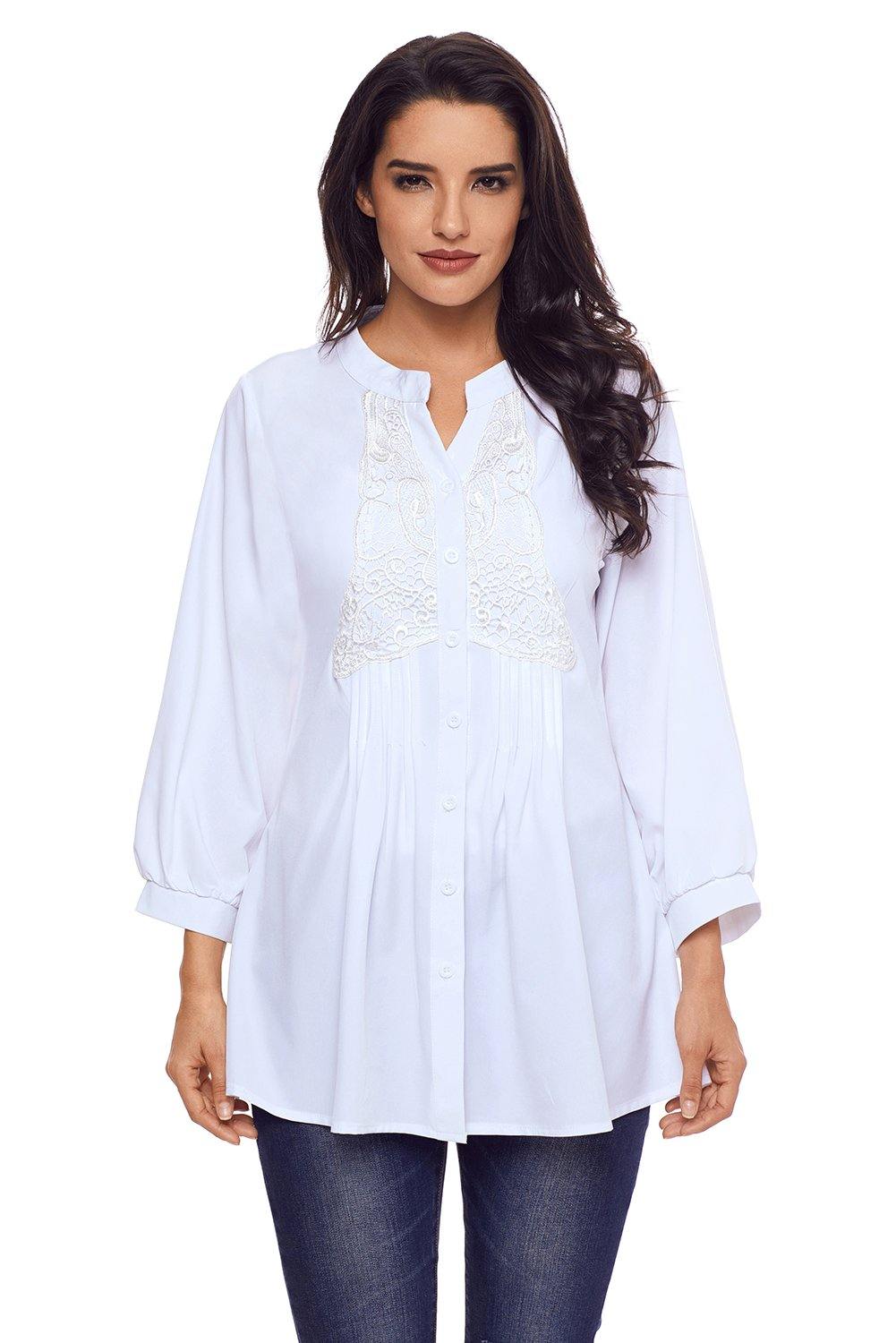 Lace and Pleated Detail Button up Blouse - L & M Kee, LLC