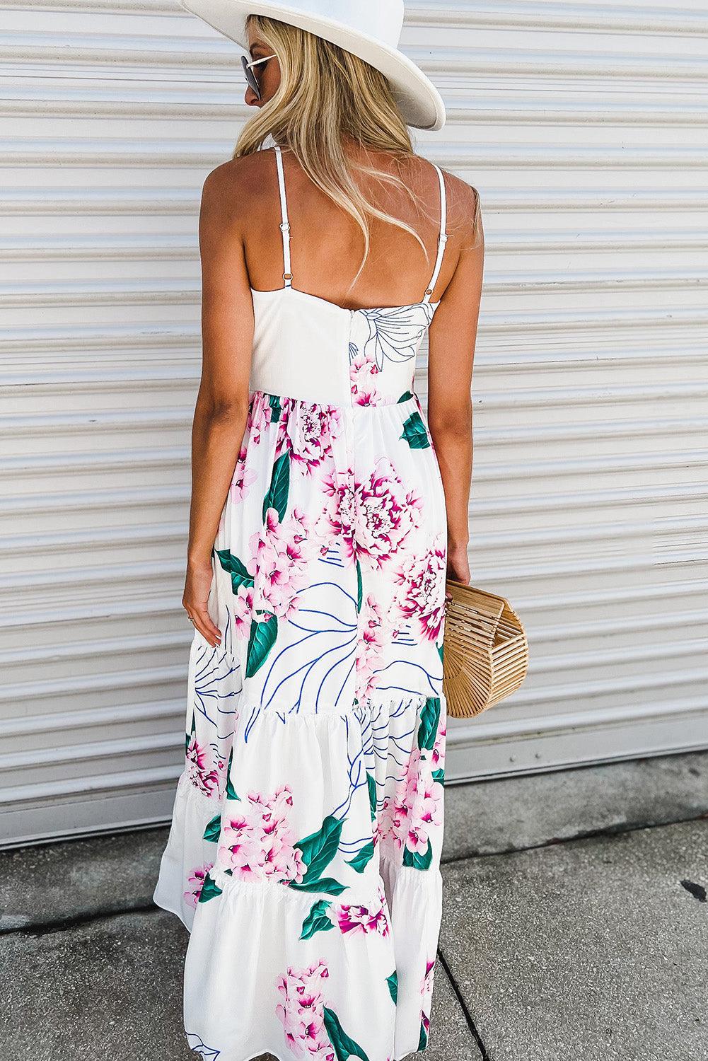 Floral Twist Cutout Adjustable Straps Maxi Dress - L & M Kee, LLC