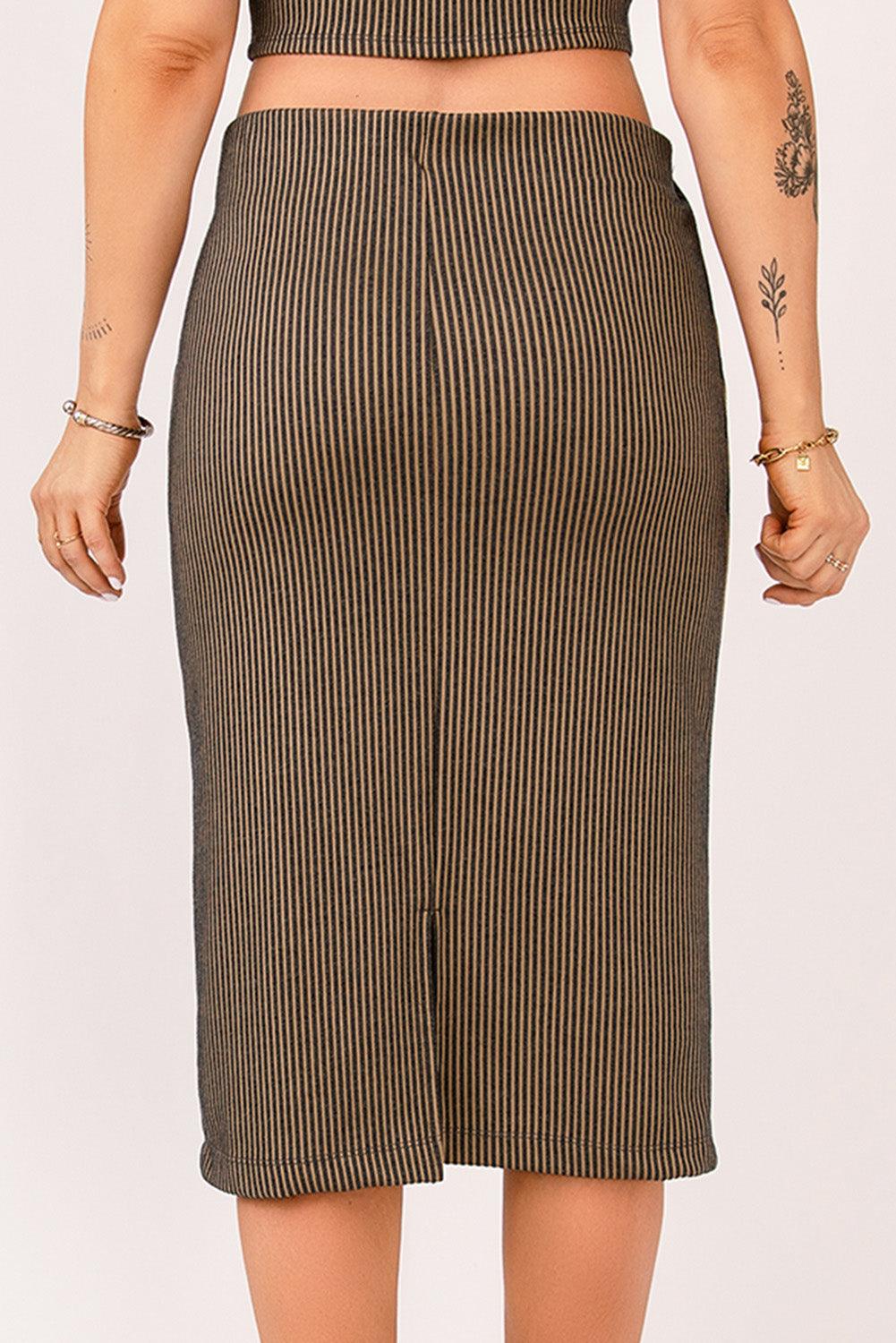 Striped Bodycon Midi Skirt - L & M Kee, LLC