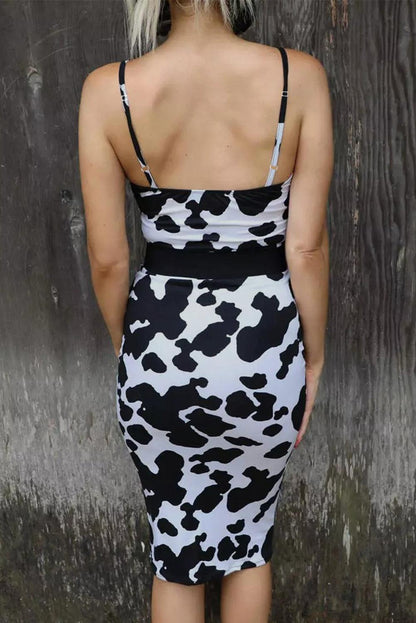 Cow Print Strappy Backless Bodycon Dress - L & M Kee, LLC