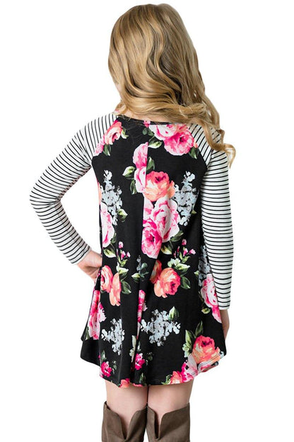Spring Fling Floral Striped Sleeve Short Dress for Kids - L & M Kee, LLC