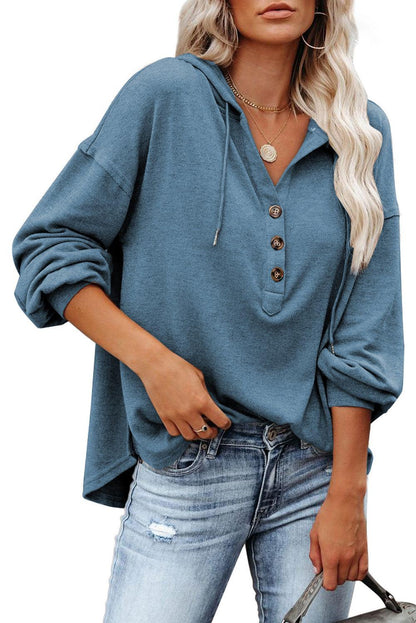 Buttoned High and Low Hem Hoodie - L & M Kee, LLC