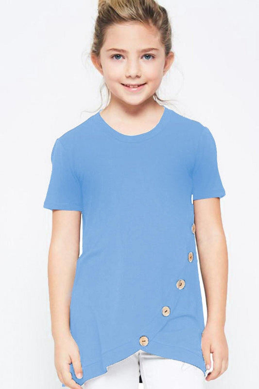 Rosy Buttoned Arched Hem Girls T-shirt - L & M Kee, LLC