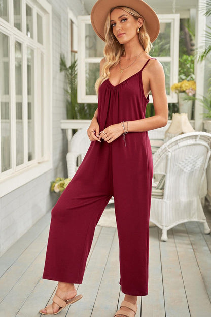 Spaghetti Straps Wide Leg Pocketed Jumpsuits - L & M Kee, LLC