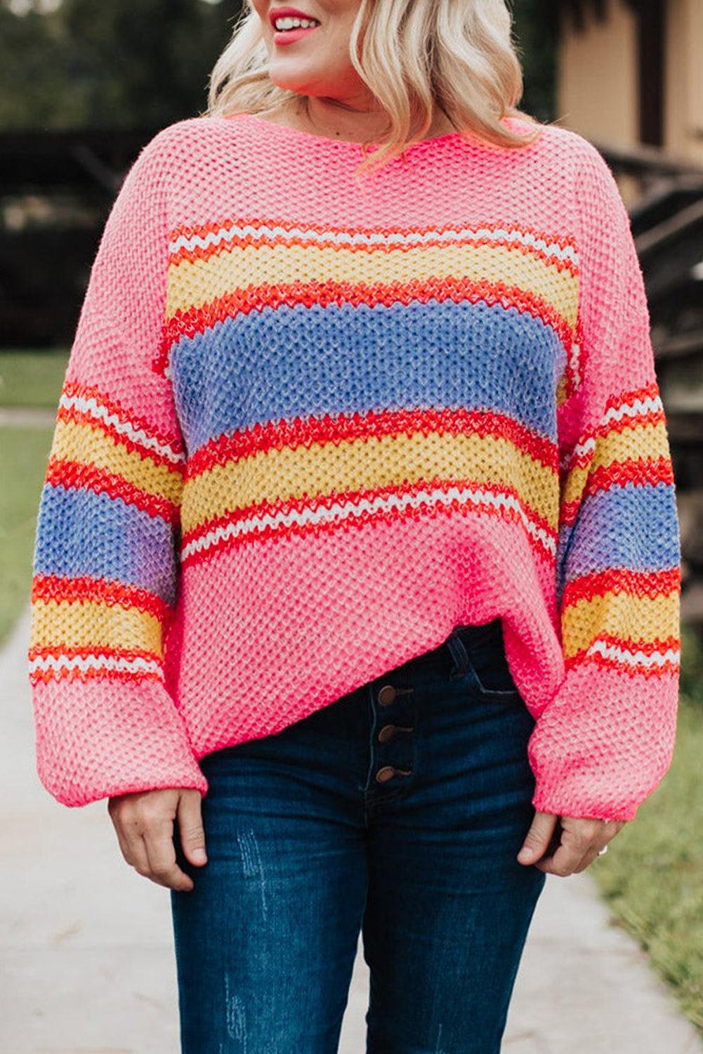 Plus Size Stripe Oversized Sweater - L & M Kee, LLC