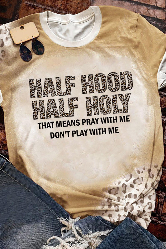 Khaki HALF HOOD HALF HOLY Leopard Short Sleeve T Shirt - L & M Kee, LLC