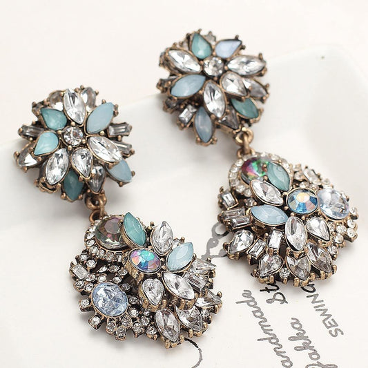 White Blue Glass Rhinestone Earrings - L & M Kee, LLC