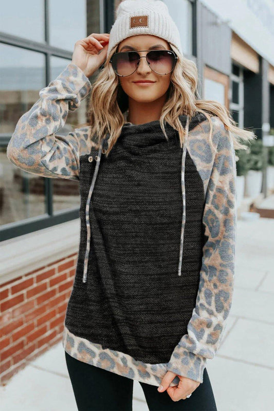 Brushed Leopard Contrast Hoodie - L & M Kee, LLC